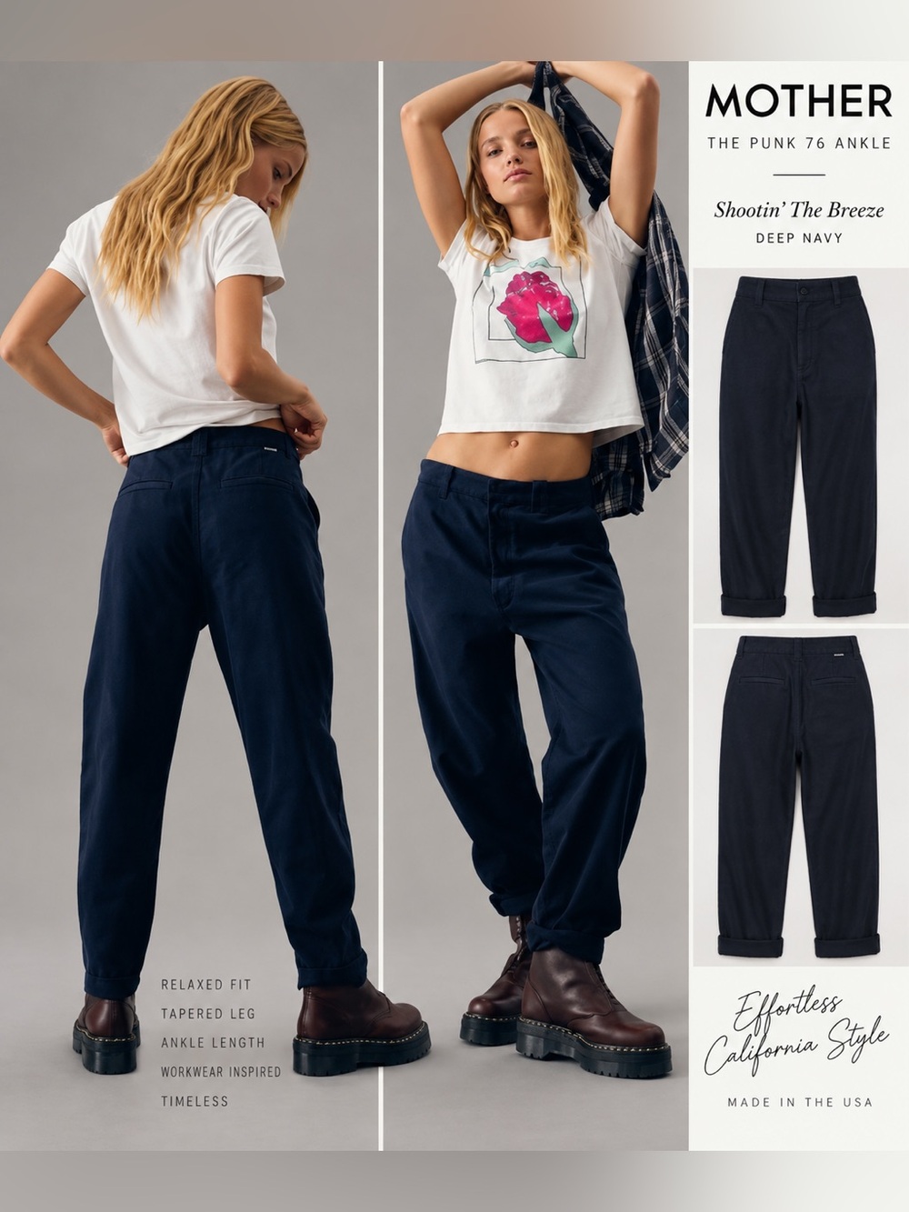 MOTHER The Punk 76 Ankle jeans 29 Shootin’ the Breeze Deep Navy Slouchy Tapered
